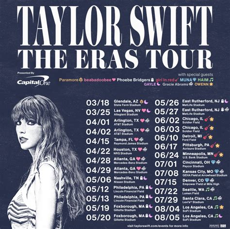  Don't miss the chance to see Taylor Swift live on stage in The Eras Tour, a spectacular show that celebrates her musical journey from her debut album to her latest release, Lover. Find out the dates, venues, and tickets for the events near you and join the Swifties in singing along to your favorite songs. Visit the official site for more details and exclusive merch. 